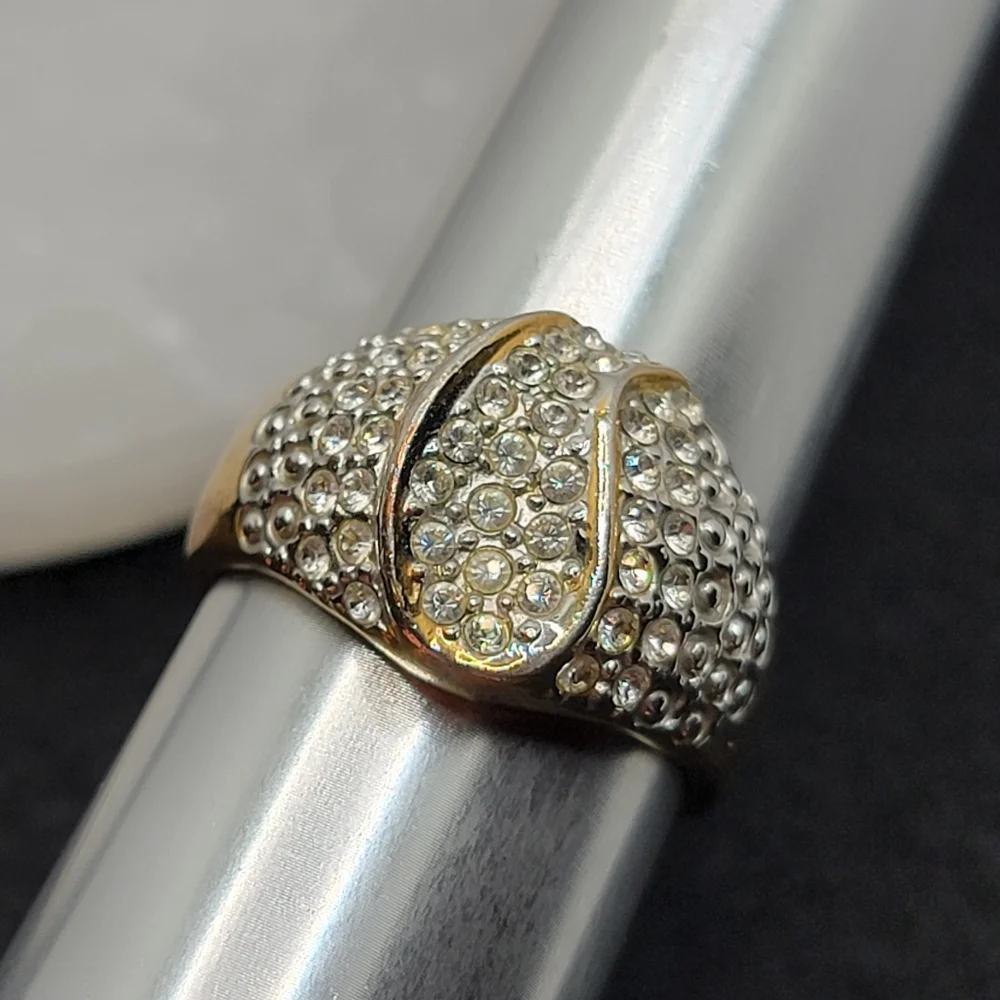 Vintage Signed RINC Coctail Ring Gold Tone Faux Diamond